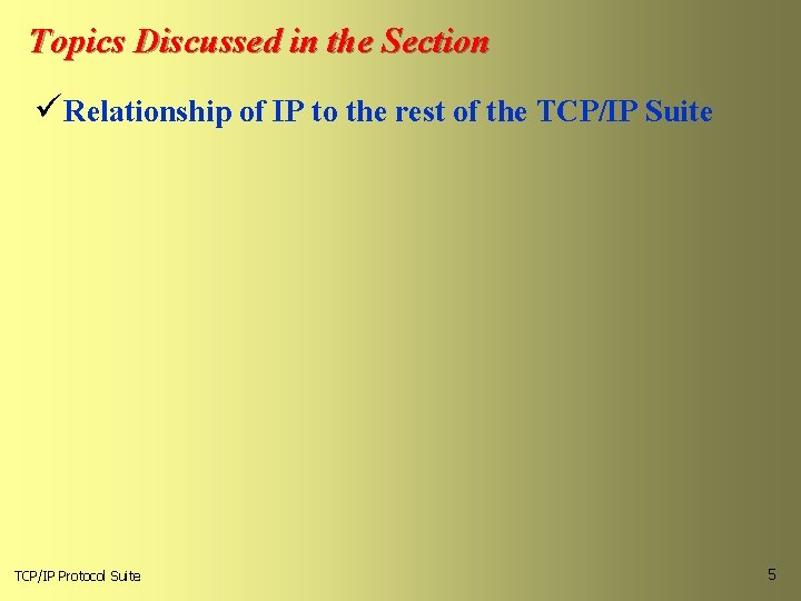 Topics Discussed in the Section üRelationship of IP to the rest of the TCP/IP