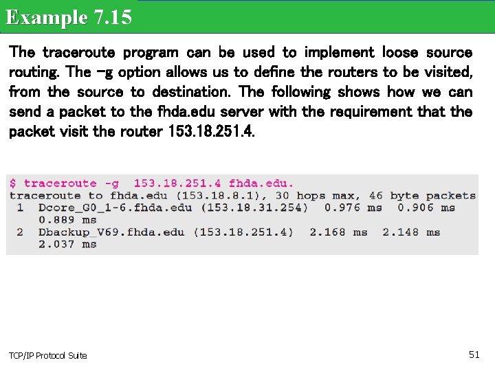 Example 7. 15 The traceroute program can be used to implement loose source routing.