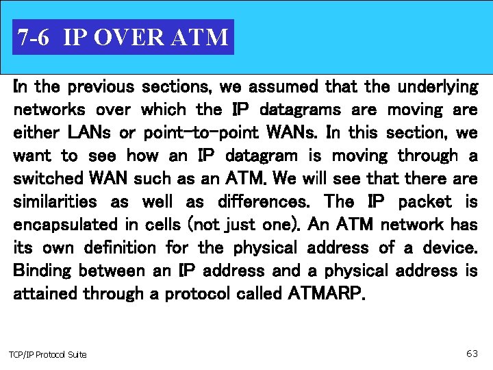 7 -6 IP OVER ATM In the previous sections, we assumed that the underlying