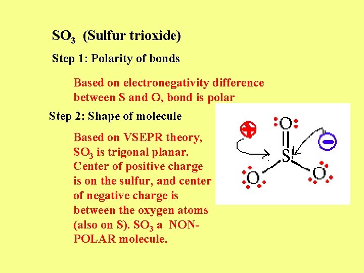 SO 3 (Sulfur trioxide) Step 1: Polarity of bonds Based on electronegativity difference between