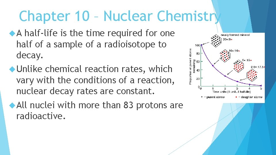 Chapter 10 – Nuclear Chemistry A half-life is the time required for one half
