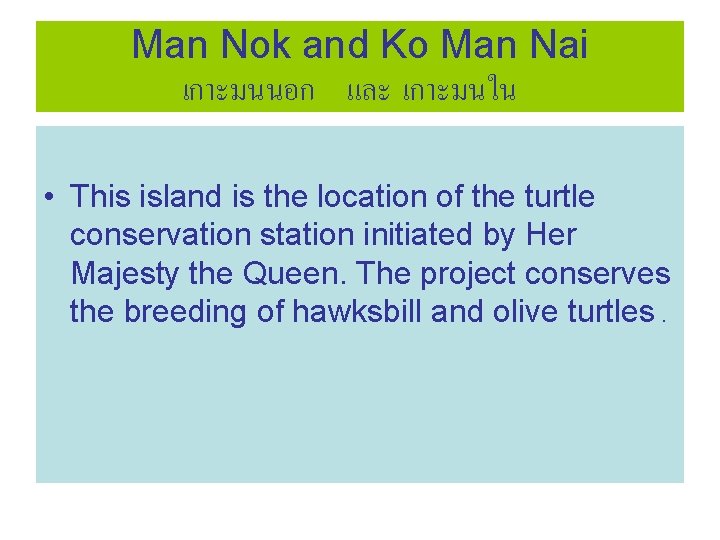 Man Nok and Ko Man Nai เกาะมนนอก และ เกาะมนใน • This island is the