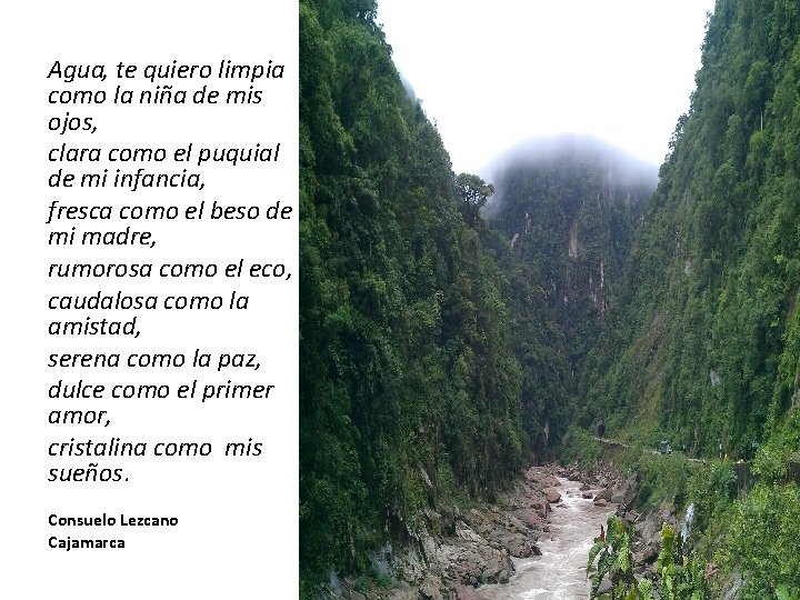 Agua, te quiero limpia como la niña de mis ojos, clara como el puquial