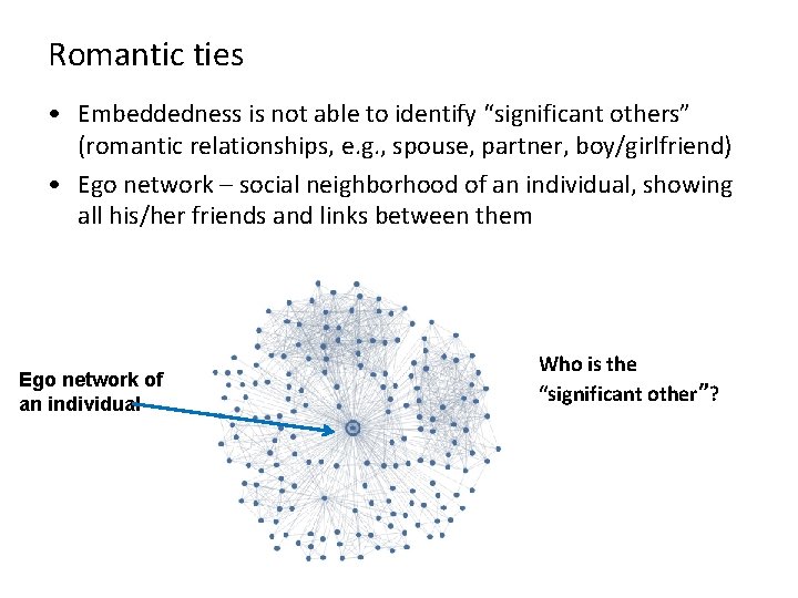 Romantic ties • Embeddedness is not able to identify “significant others” (romantic relationships, e.