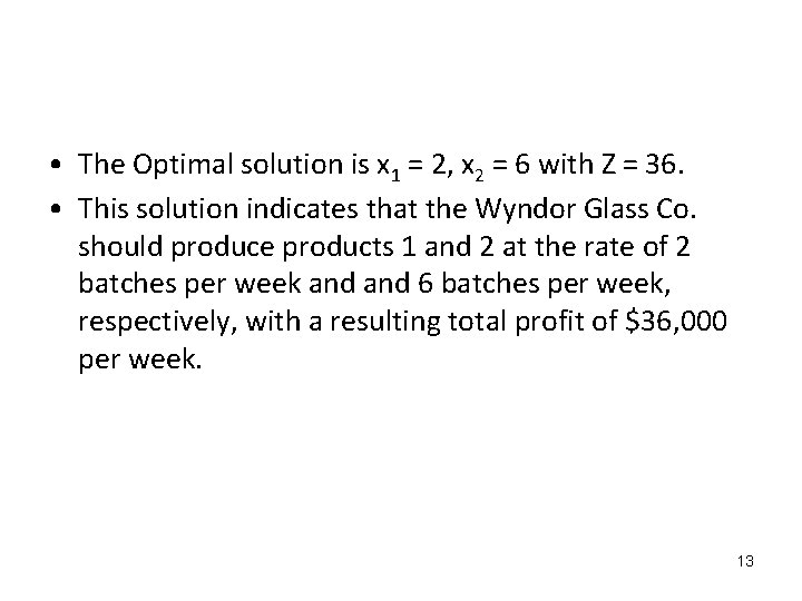  • The Optimal solution is x 1 = 2, x 2 = 6