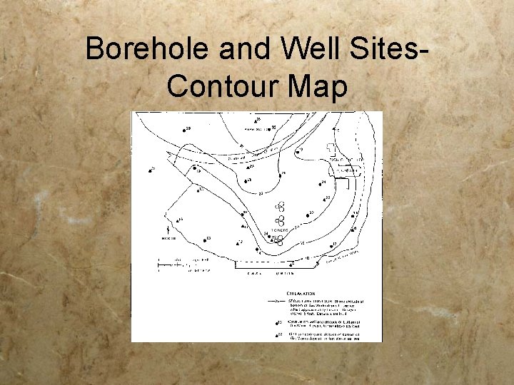 Borehole and Well Sites. Contour Map 