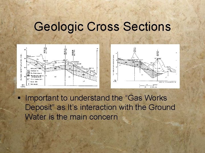 Geologic Cross Sections § Important to understand the “Gas Works Deposit” as It’s interaction
