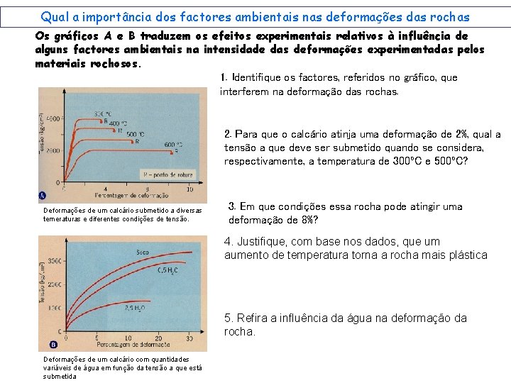 Qual a importância dos factores ambientais nas deformações das rochas Os gráficos A e Qual a importância dos factores ambientais nas deformações das rochas Os gráficos A e