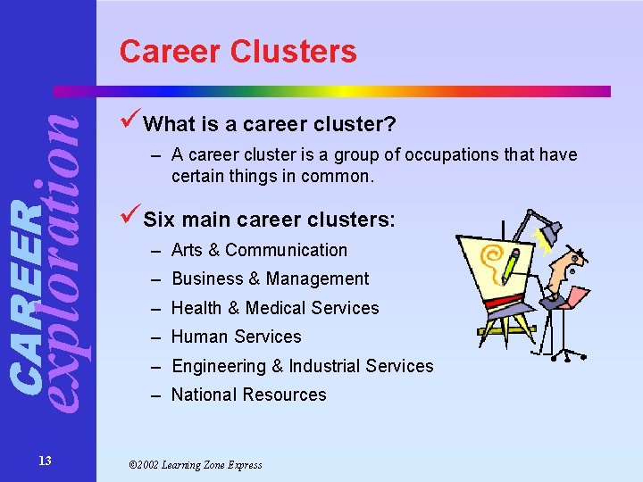 CAREER exploration Career Clusters 13 üWhat is a career cluster? – A career cluster CAREER exploration Career Clusters 13 üWhat is a career cluster? – A career cluster