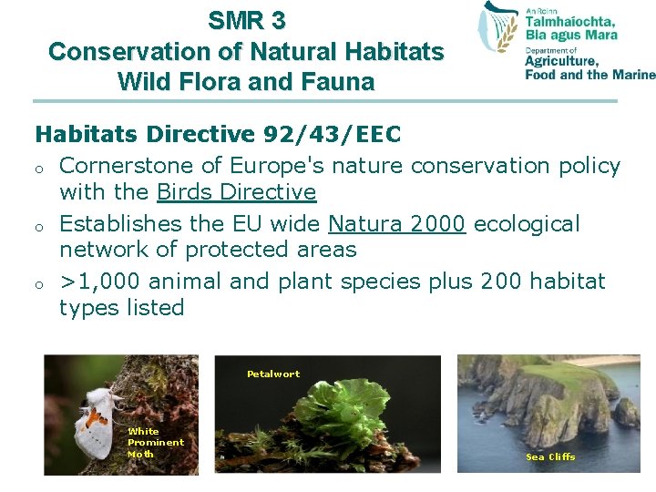 SMR 3 Conservation of Natural Habitats Wild Flora and Fauna Habitats Directive 92/43/EEC o