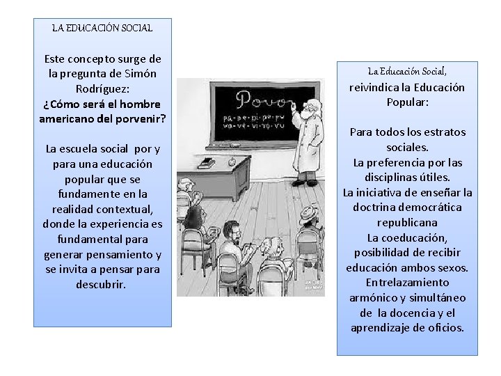 LA EDUCACIÓN SOCIAL Este concepto surge de la pregunta de Simón Rodríguez: ¿Cómo será