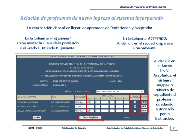 Registro de Profesores de Primer Ingreso Relación de profesores de nuevo ingreso al sistema