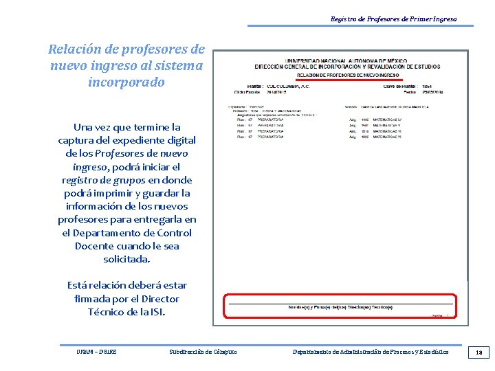 Registro de Profesores de Primer Ingreso Relación de profesores de nuevo ingreso al sistema