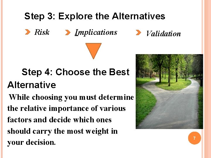 Step 3: Explore the Alternatives Risk Implications Validation Step 4: Choose the Best Alternative