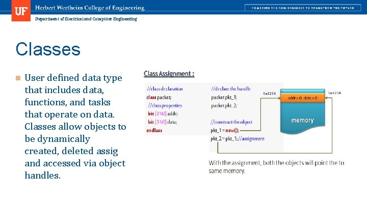 Department of Electrical and Computer Engineering Classes n User defined data type that includes