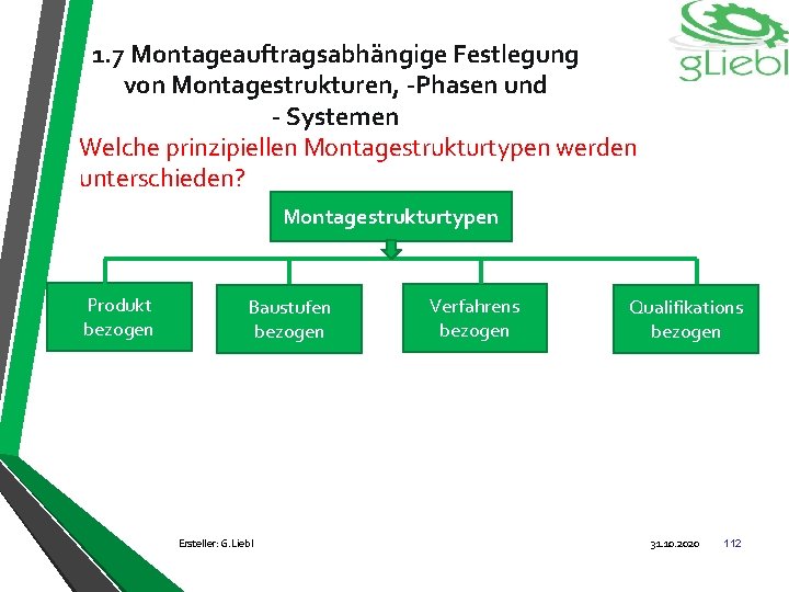 1. 7 Montageauftragsabhängige Festlegung von Montagestrukturen, -Phasen und - Systemen Welche prinzipiellen Montagestrukturtypen werden