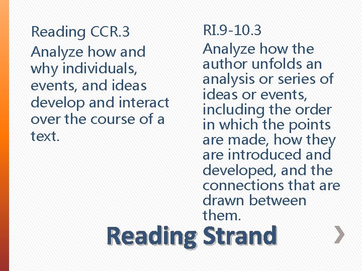 Reading CCR. 3 Analyze how and why individuals, events, and ideas develop and interact