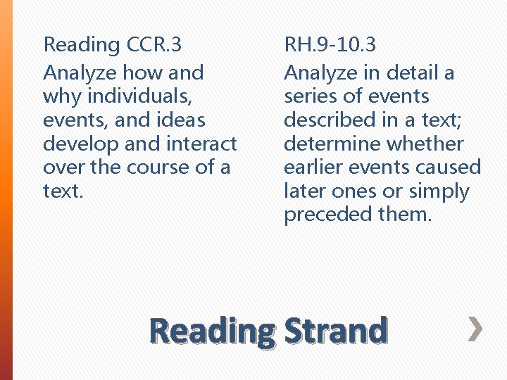 Reading CCR. 3 Analyze how and why individuals, events, and ideas develop and interact