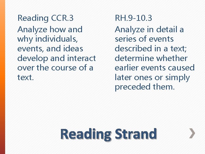 Reading CCR. 3 Analyze how and why individuals, events, and ideas develop and interact