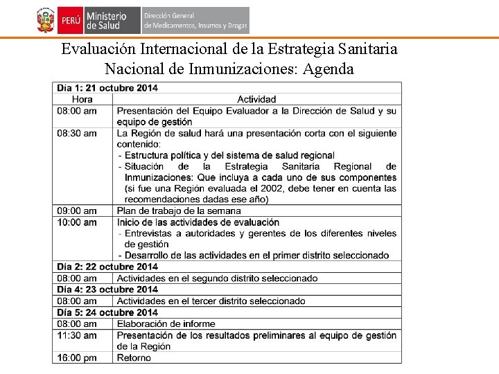 Evaluación Internacional de la Estrategia Sanitaria Nacional de Inmunizaciones: Agenda 