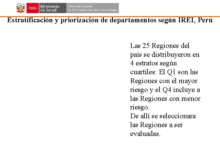 Estratificación y priorización de departamentos según IREI, Perú Las 25 Regiones del país se