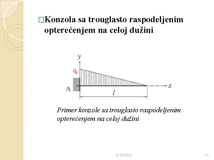 �Konzola sa trouglasto raspodeljenim opterećenjem na celoj dužini Primer konzole sa trouglasto raspodeljenim opterećenjem �Konzola sa trouglasto raspodeljenim opterećenjem na celoj dužini Primer konzole sa trouglasto raspodeljenim opterećenjem