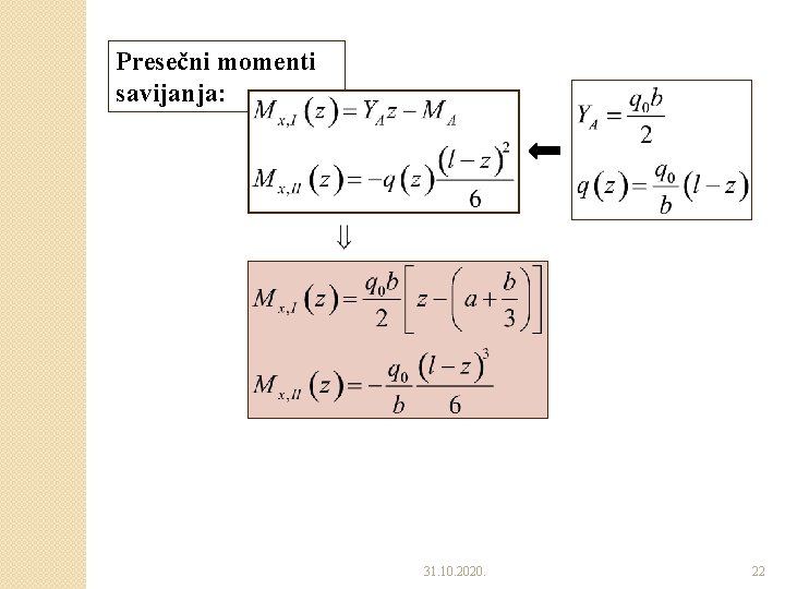 Presečni momenti savijanja: 31. 10. 2020. 22 Presečni momenti savijanja: 31. 10. 2020. 22