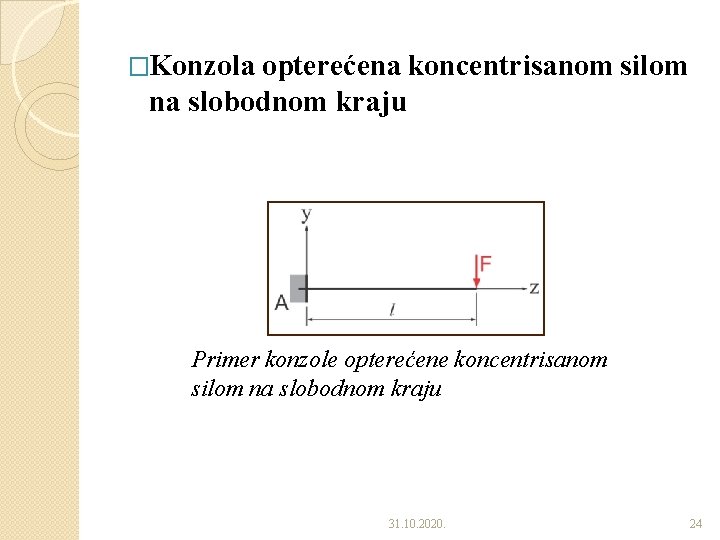 �Konzola opterećena koncentrisanom silom na slobodnom kraju Primer konzole opterećene koncentrisanom silom na slobodnom �Konzola opterećena koncentrisanom silom na slobodnom kraju Primer konzole opterećene koncentrisanom silom na slobodnom