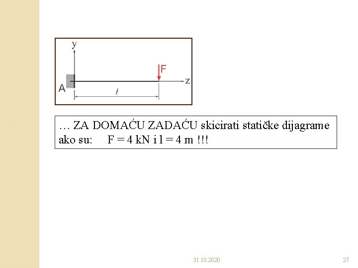 … ZA DOMAĆU ZADAĆU skicirati statičke dijagrame ako su: F = 4 k. N … ZA DOMAĆU ZADAĆU skicirati statičke dijagrame ako su: F = 4 k. N
