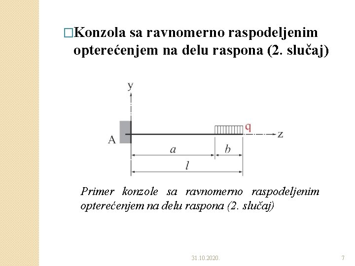 �Konzola sa ravnomerno raspodeljenim opterećenjem na delu raspona (2. slučaj) Primer konzole sa ravnomerno �Konzola sa ravnomerno raspodeljenim opterećenjem na delu raspona (2. slučaj) Primer konzole sa ravnomerno