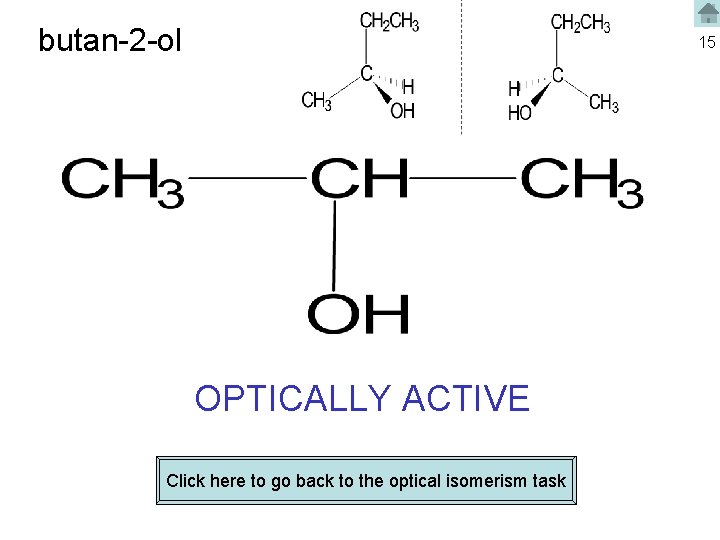 butan-2 -ol 15 OPTICALLY ACTIVE Click here to go back to the optical isomerism