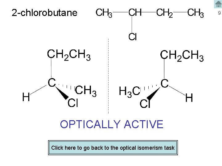 2 -chlorobutane OPTICALLY ACTIVE Click here to go back to the optical isomerism task