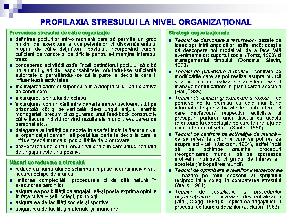 PROFILAXIA STRESULUI LA NIVEL ORGANIZAŢIONAL Prevenirea stresului de către organizaţie n definirea posturilor într-o