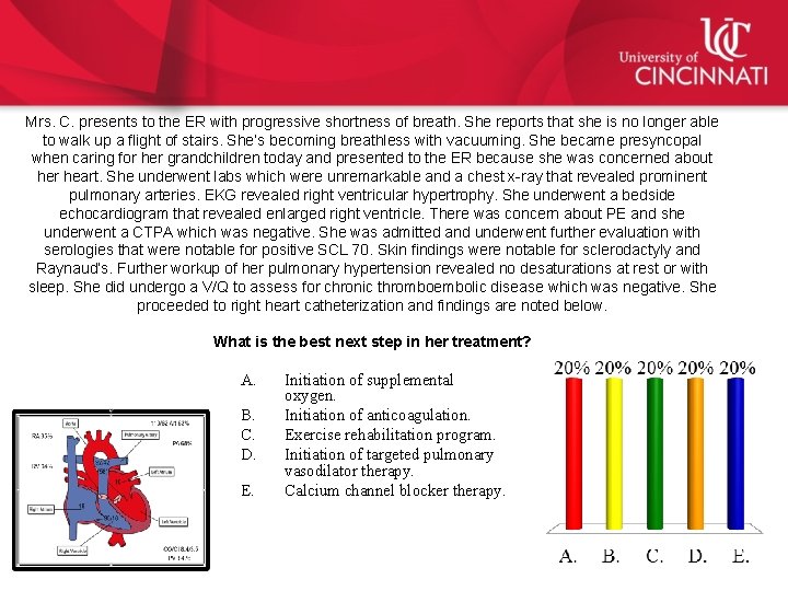 Mrs. C. presents to the ER with progressive shortness of breath. She reports that