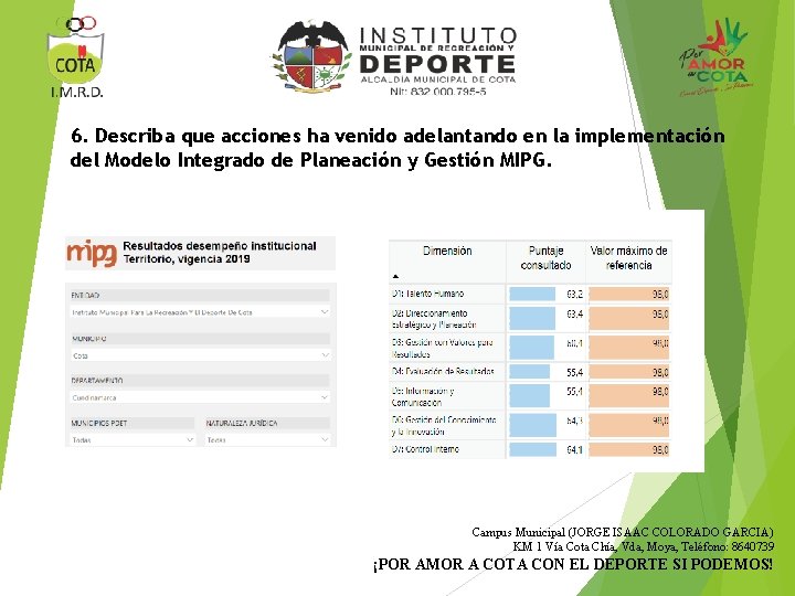 6. Describa que acciones ha venido adelantando en la implementación del Modelo Integrado de