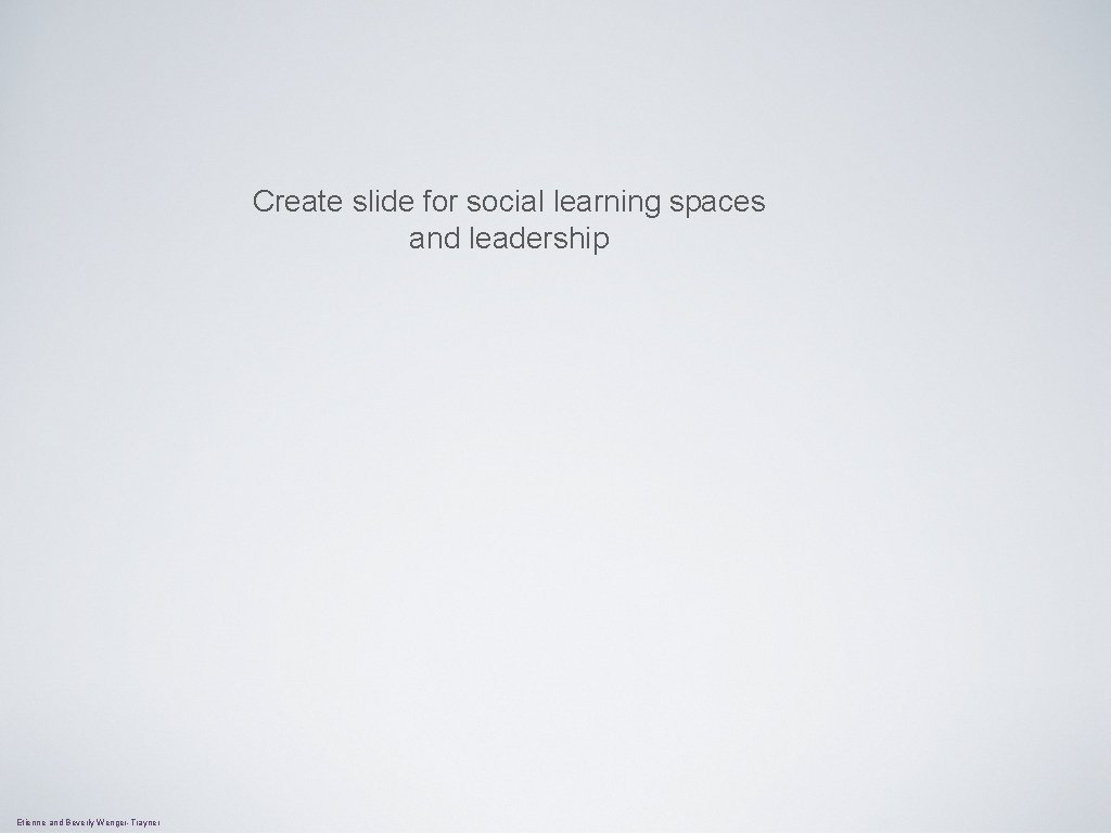 Create slide for social learning spaces and leadership Etienne and Beverly Wenger-Trayner 