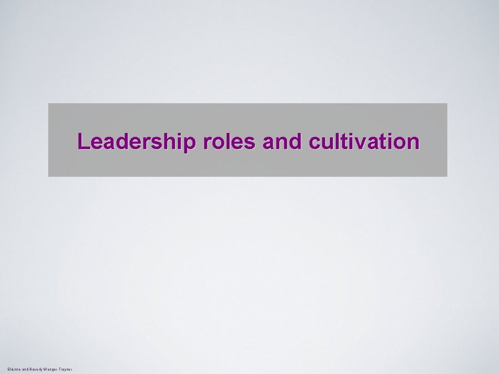 Leadership roles and cultivation Etienne and Beverly Wenger-Trayner 
