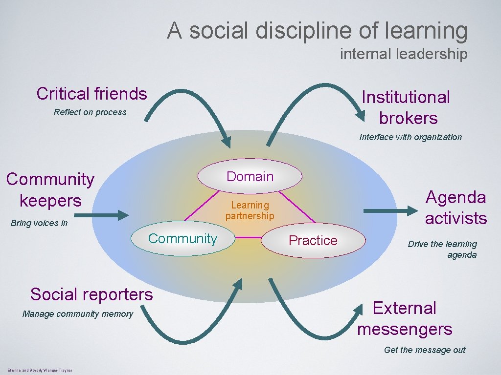 A social discipline of learning internal leadership Critical friends Institutional brokers Reflect on process