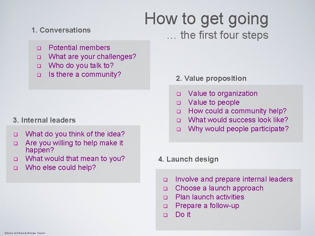 1. Conversations q q How to get going … the first four steps Potential
