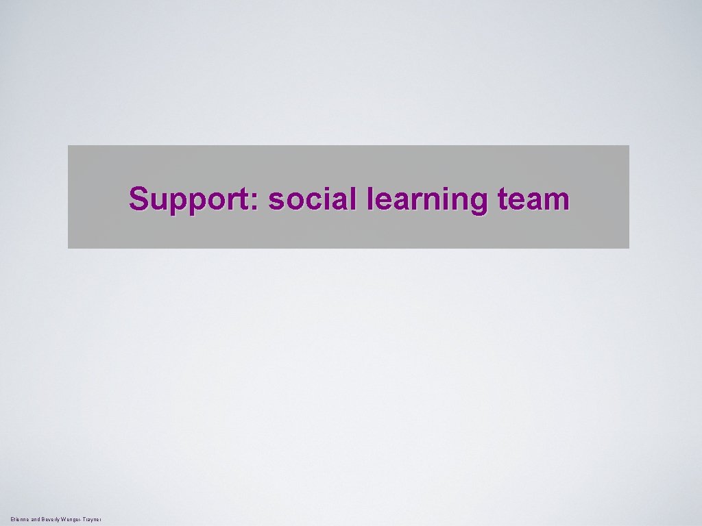 Support: social learning team Etienne and Beverly Wenger-Trayner 