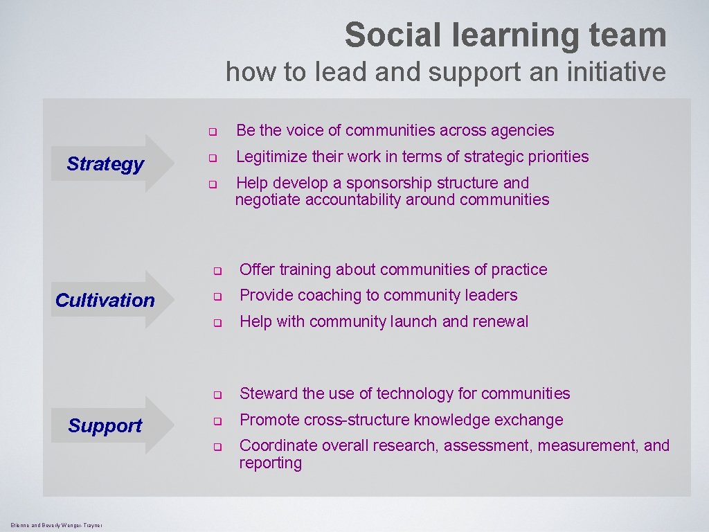 Social learning team how to lead and support an initiative Strategy Cultivation Support Etienne