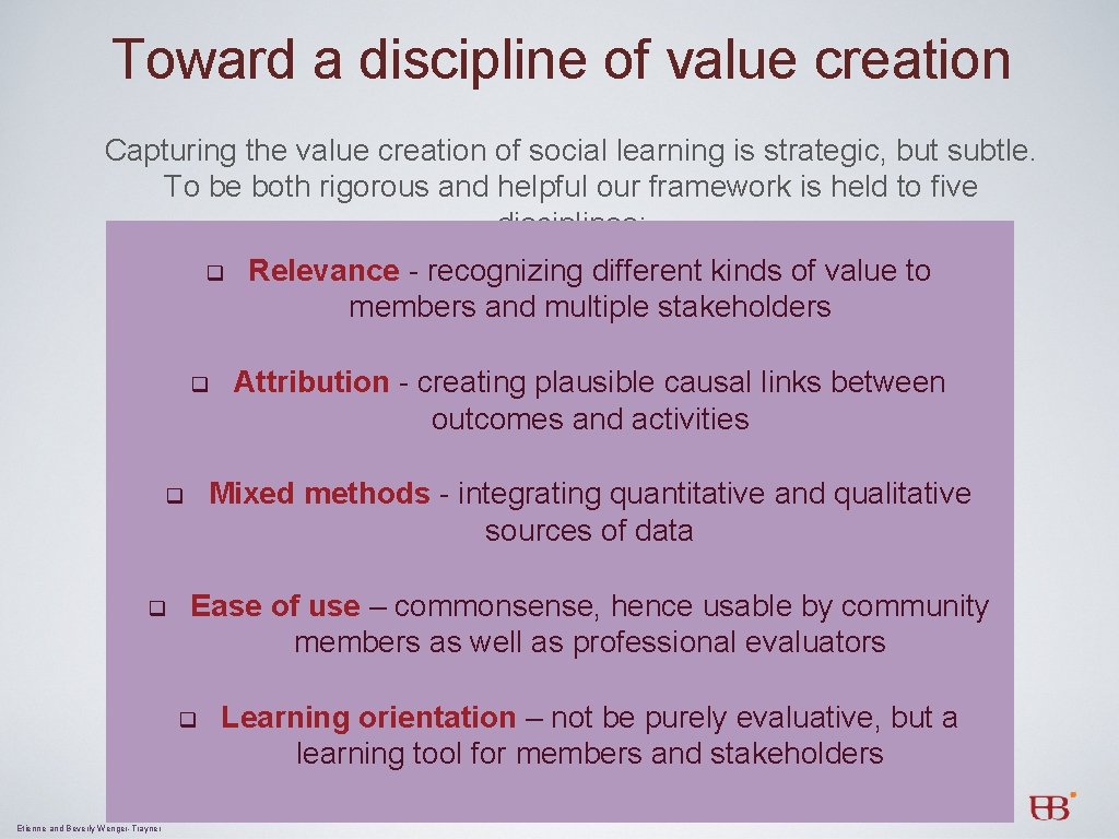 Toward a discipline of value creation Capturing the value creation of social learning is