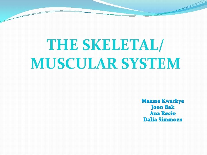THE SKELETAL/ MUSCULAR SYSTEM Maame Kwarkye Joon Bak Ana Recio Dalia Simmons 
