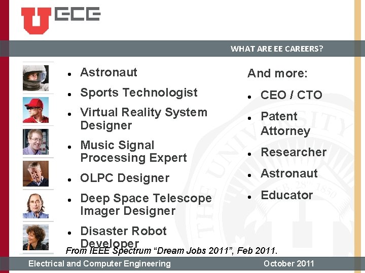 WHAT ARE EE CAREERS? Astronaut And more: Sports Technologist CEO / CTO Virtual Reality