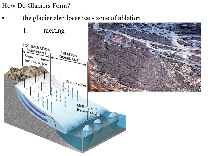 How Do Glaciers Form? • the glacier also loses ice - zone of ablation