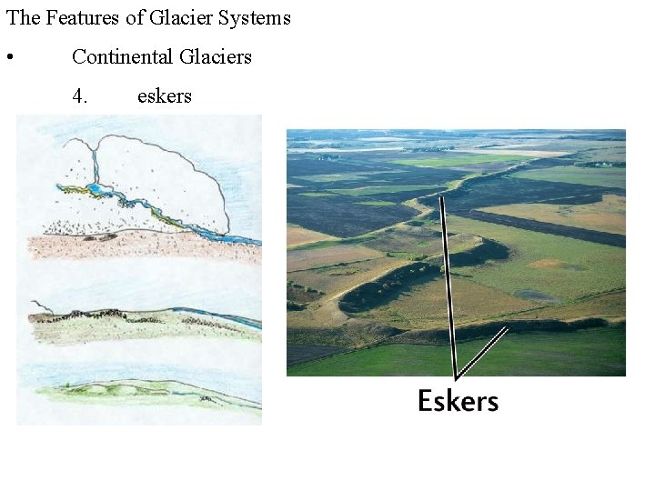 The Features of Glacier Systems • Continental Glaciers 4. eskers 