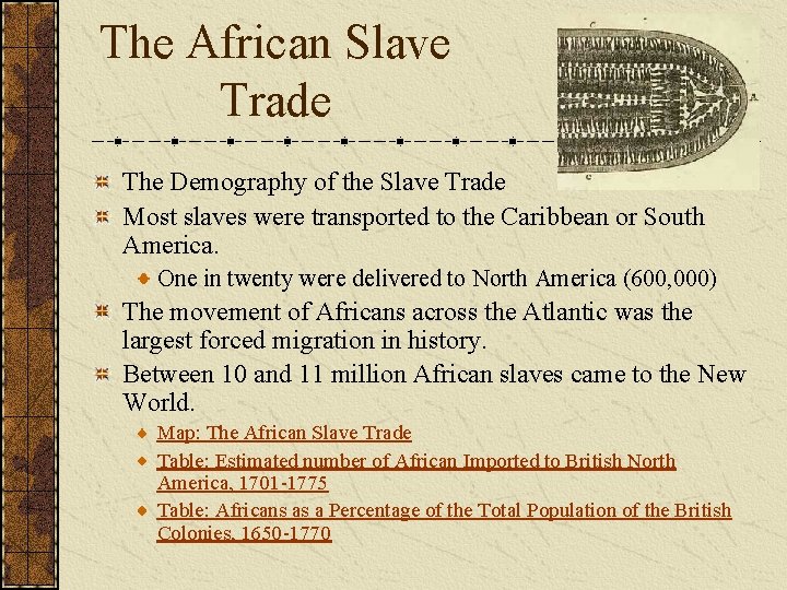 The African Slave Trade The Demography of the Slave Trade Most slaves were transported