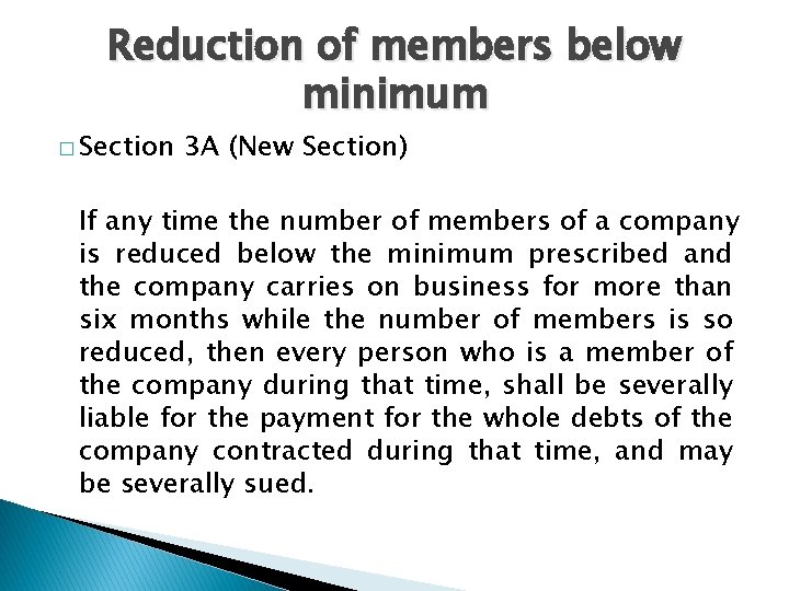 Reduction of members below minimum � Section 3 A (New Section) If any time