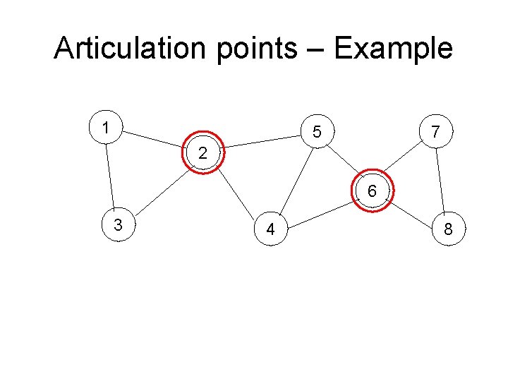 Articulation points – Example 1 5 7 2 6 3 4 8 