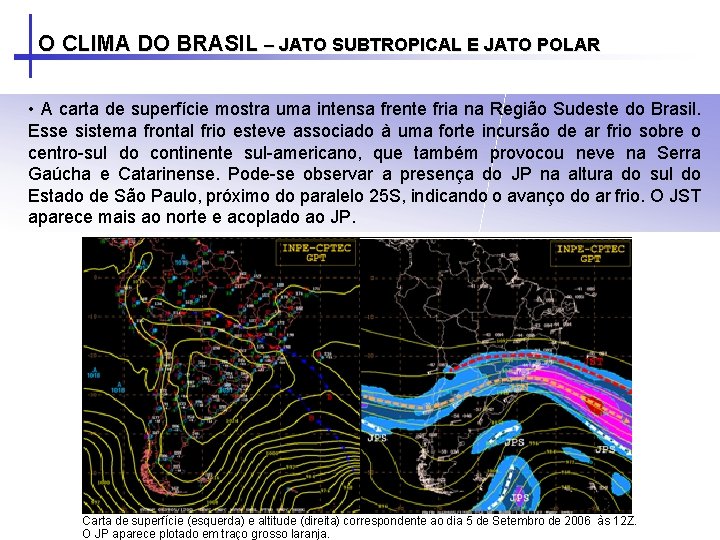 O CLIMA DO BRASIL – JATO SUBTROPICAL E JATO POLAR • A carta de